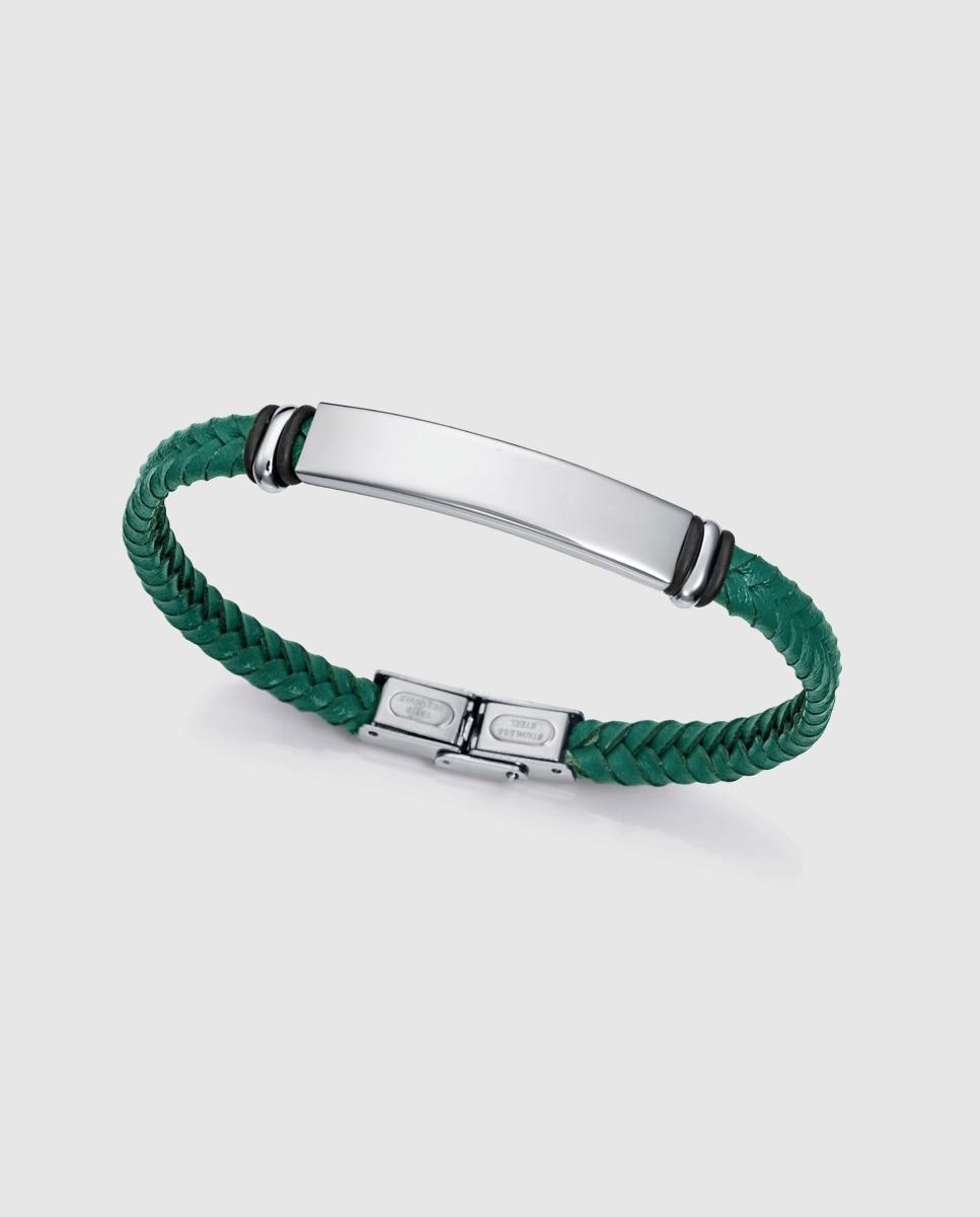 Pulseira de Aço e Pele Verde Verde-1