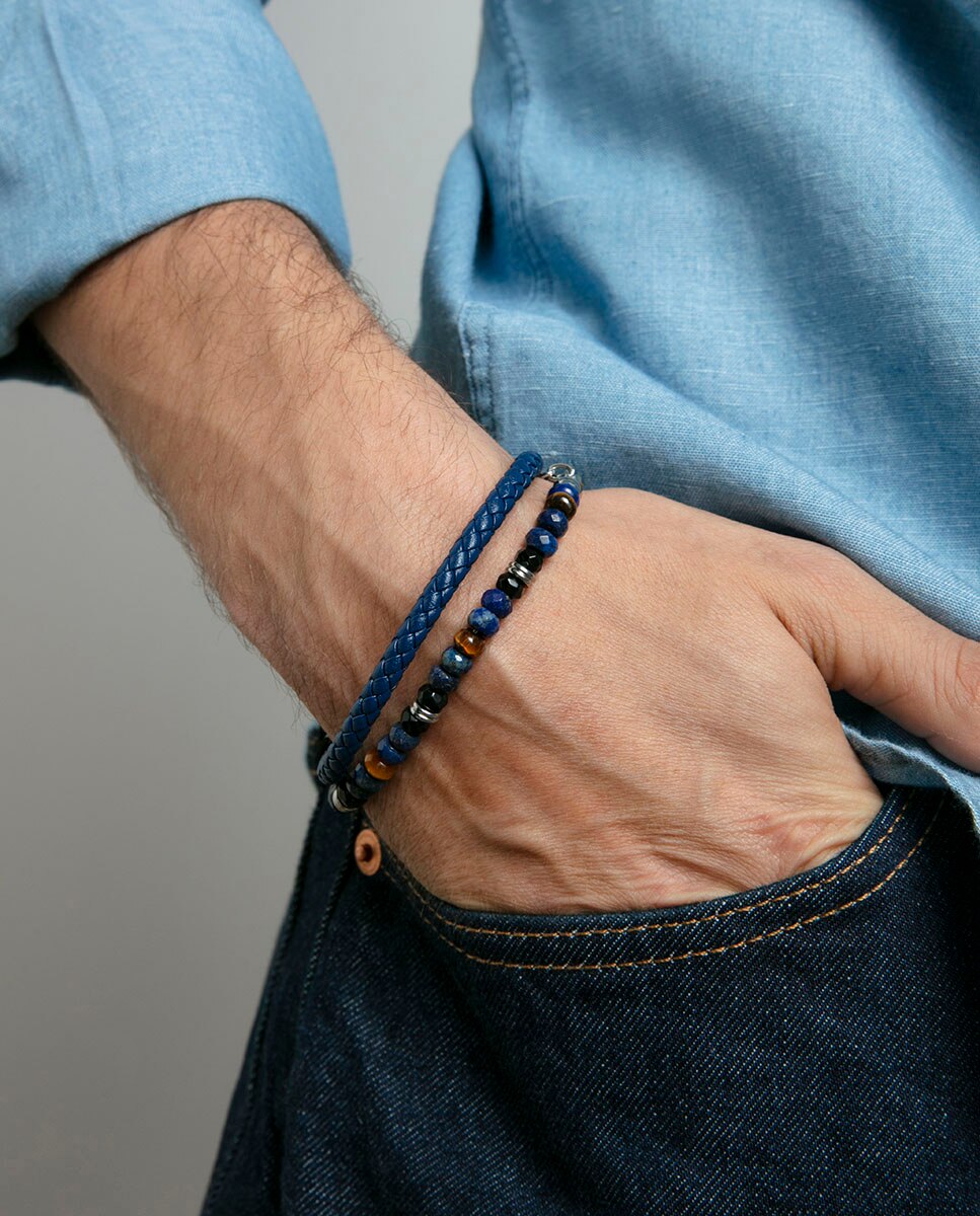 Pulseira de Aço em Preto e Peça Azul Entrançada Azul / Preto-2