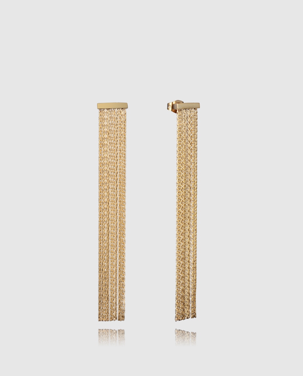 Brincos de Aço Ip Dourado Cortina de Correntes Finas Dourado-1