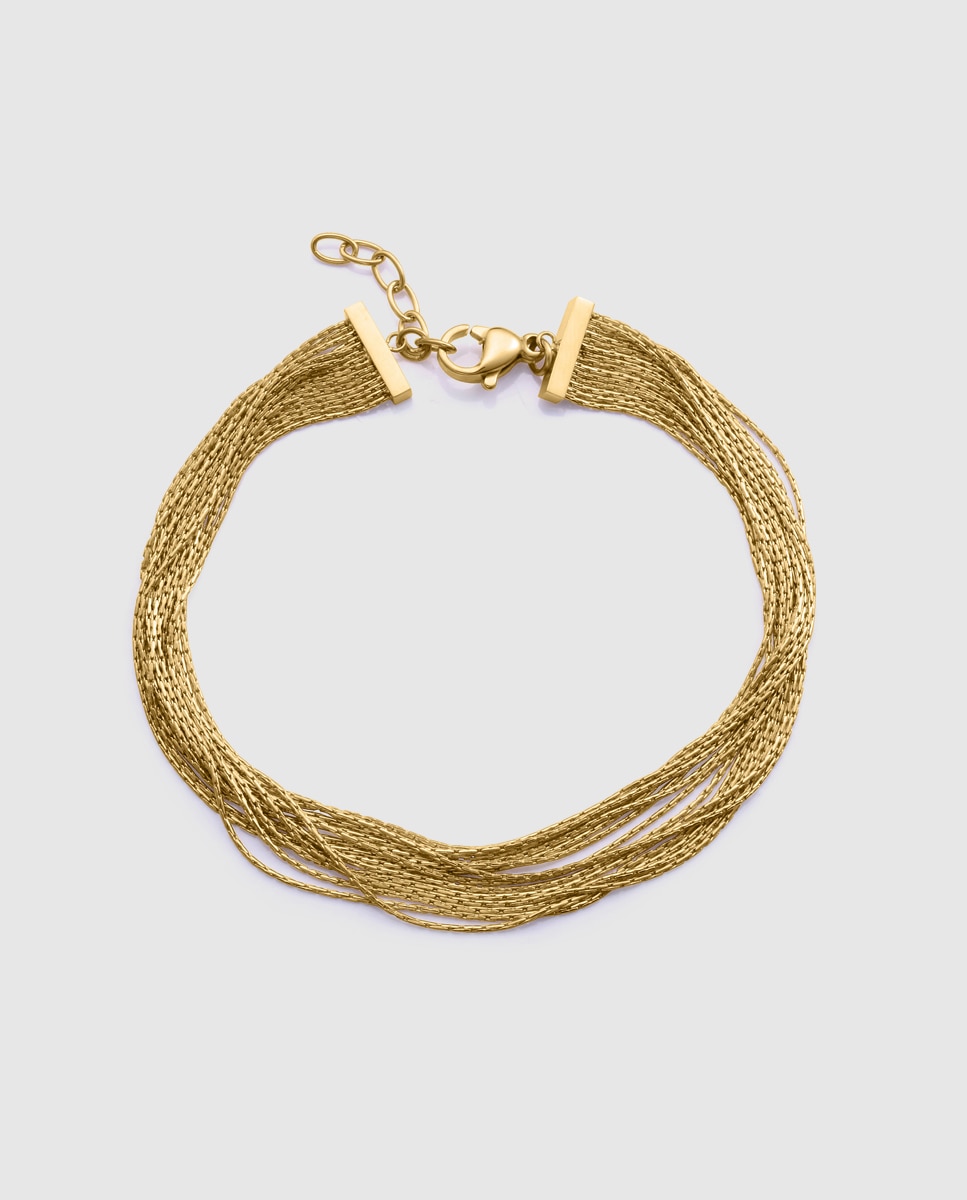 Pulseira de Aço Ip Dourado Múltiplas Correntes Finas Dourado-1