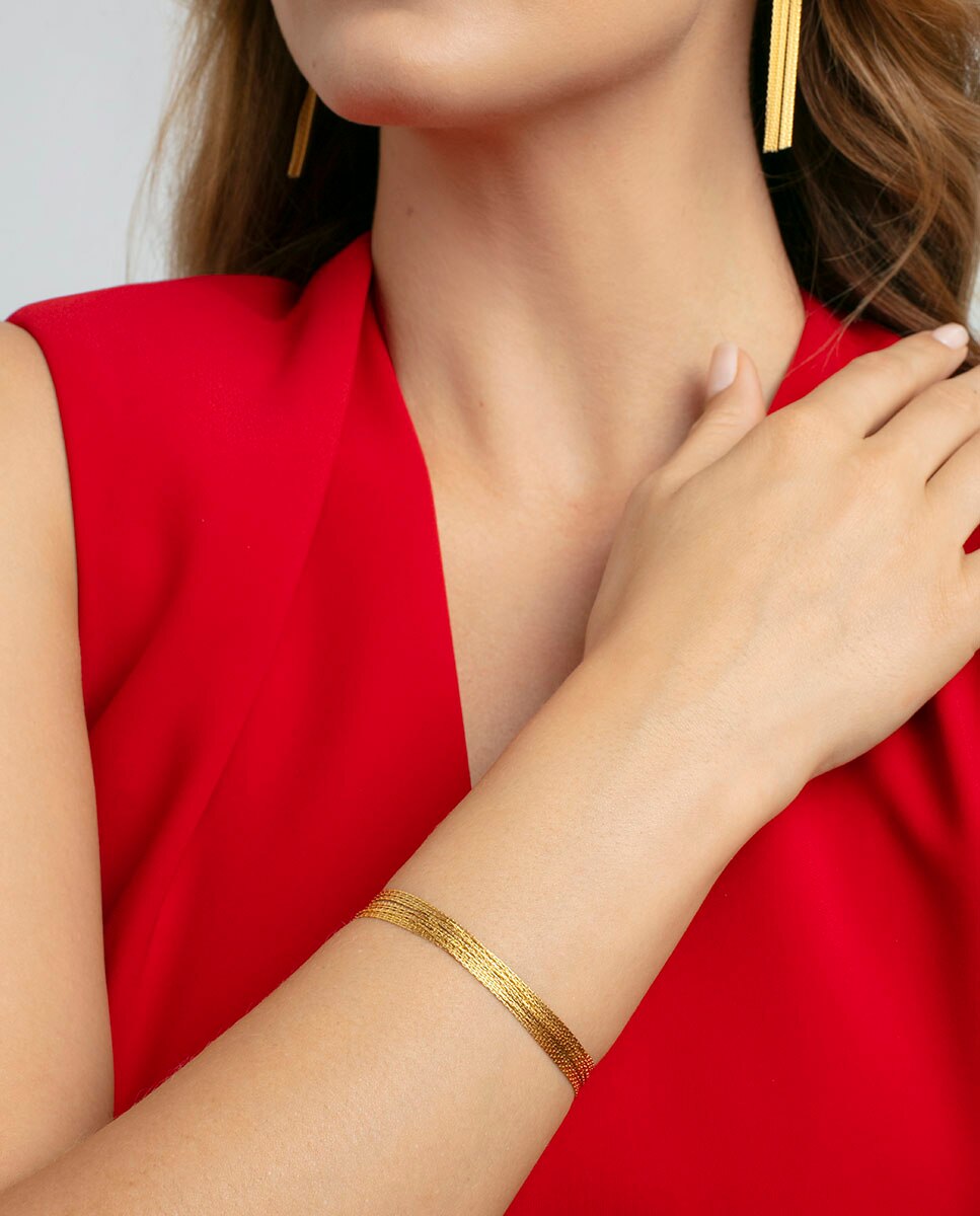 Pulseira de Aço Ip Dourado Múltiplas Correntes Finas Dourado-3