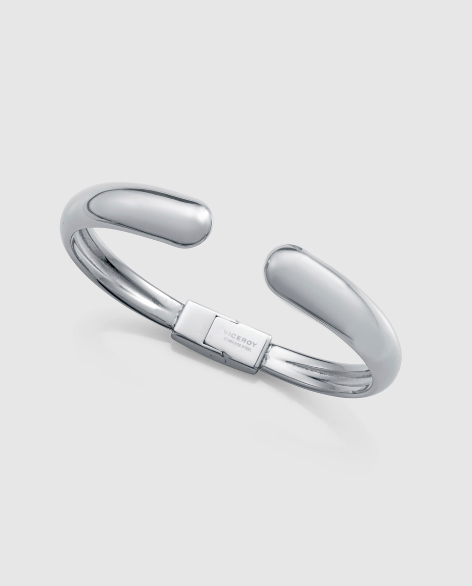 Pulseira de Aço Rígida com Dobradiça Prateado-1