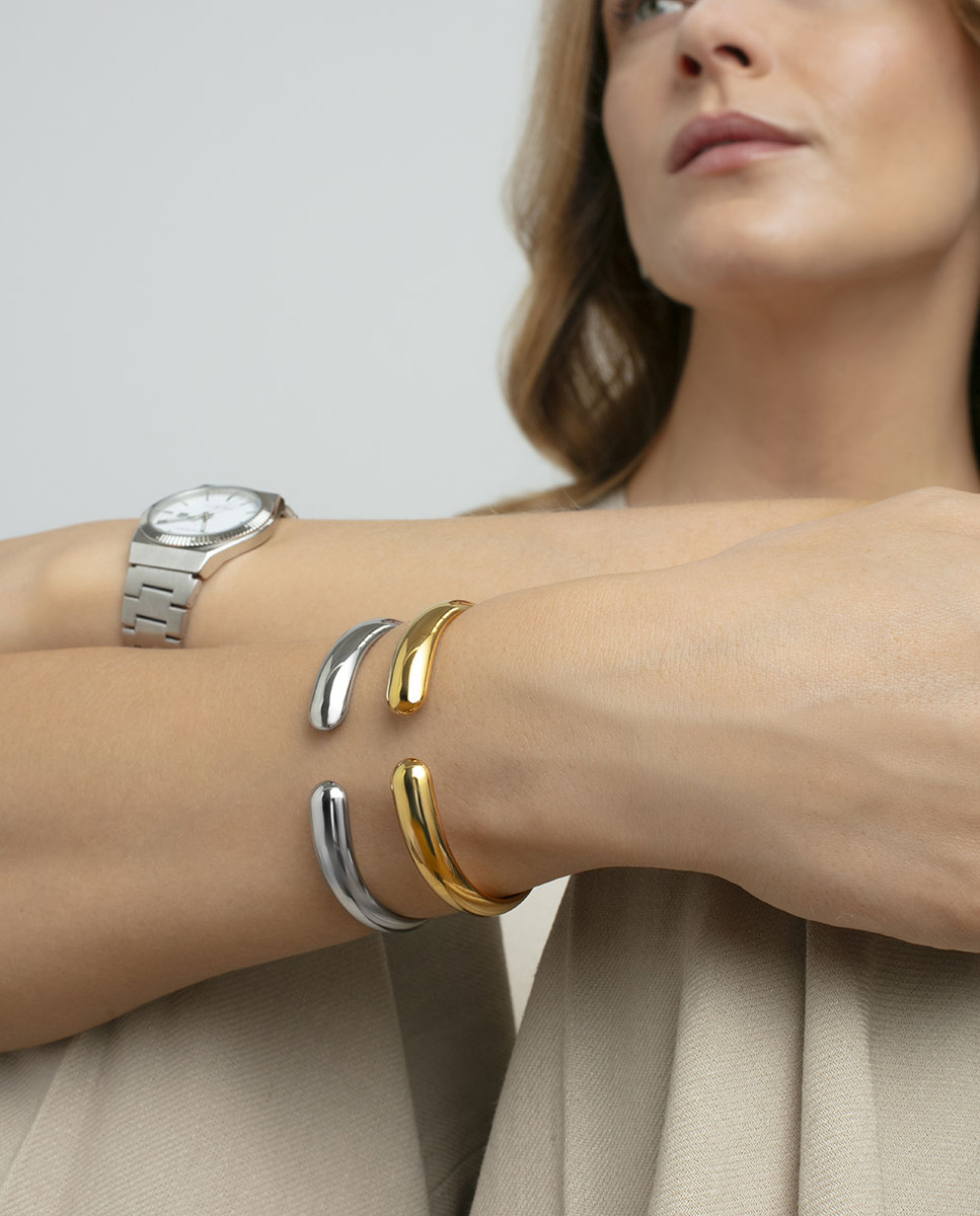 Pulseira de Aço Ip Dourado Rígida com Dobradiça Dourado-2