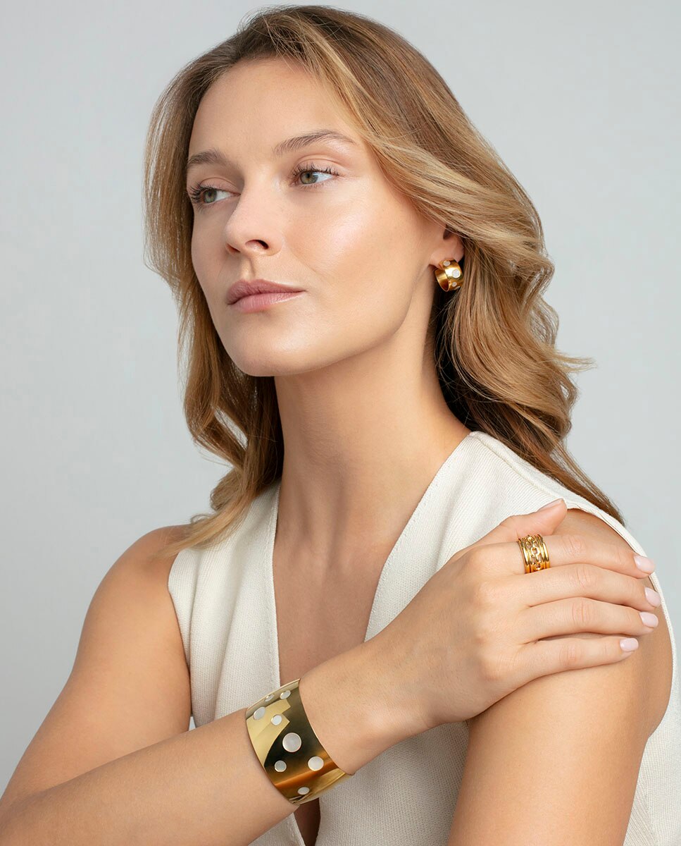 Anel de Aço Ip Dourado Largo Corrente Dourado-3