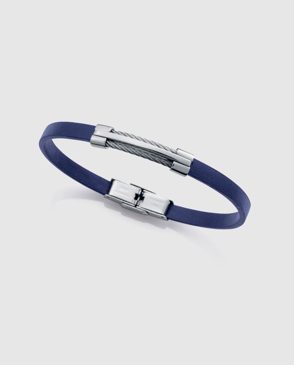 Pulseira de Aço e Pele Azul Azul-1
