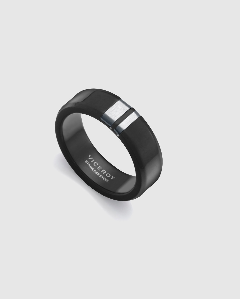 Anel de Aço Ip Preto com Detalhe de Aço Preto-1