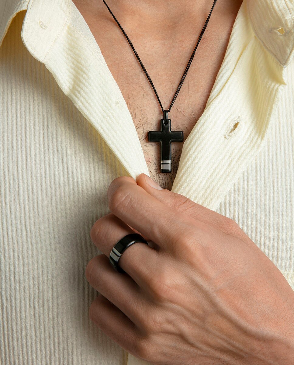Anel de Aço Ip Preto com Detalhe de Aço Preto-2