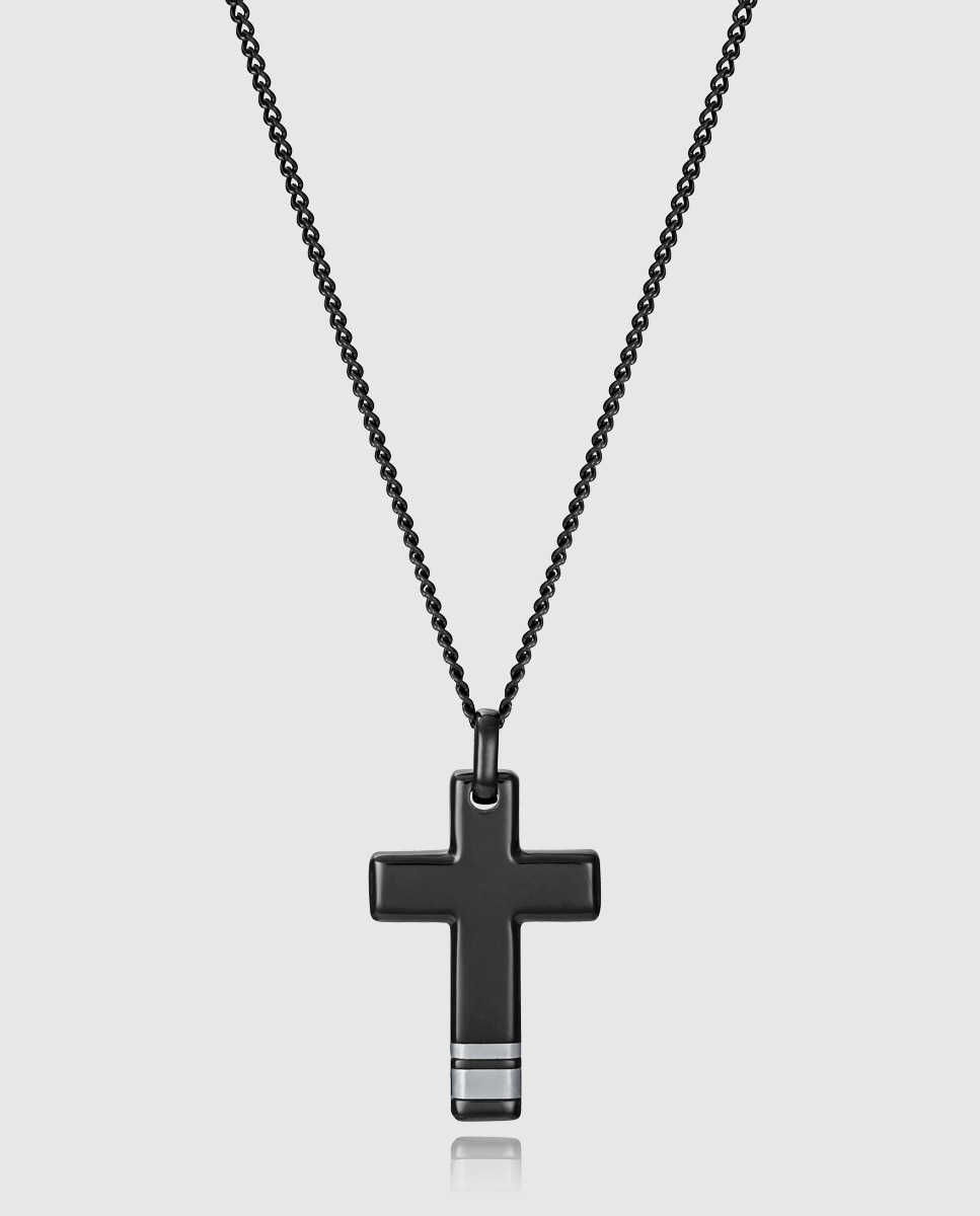 Imagem 0 de Colar de Aço Ip em Preto com Cruz Pendentes