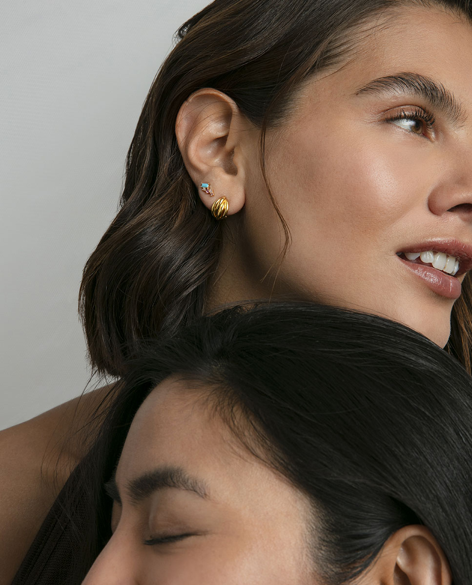 Brincos de Prata de Primeira Lei com Banho de Ouro e Zirconitas Multicolor-2