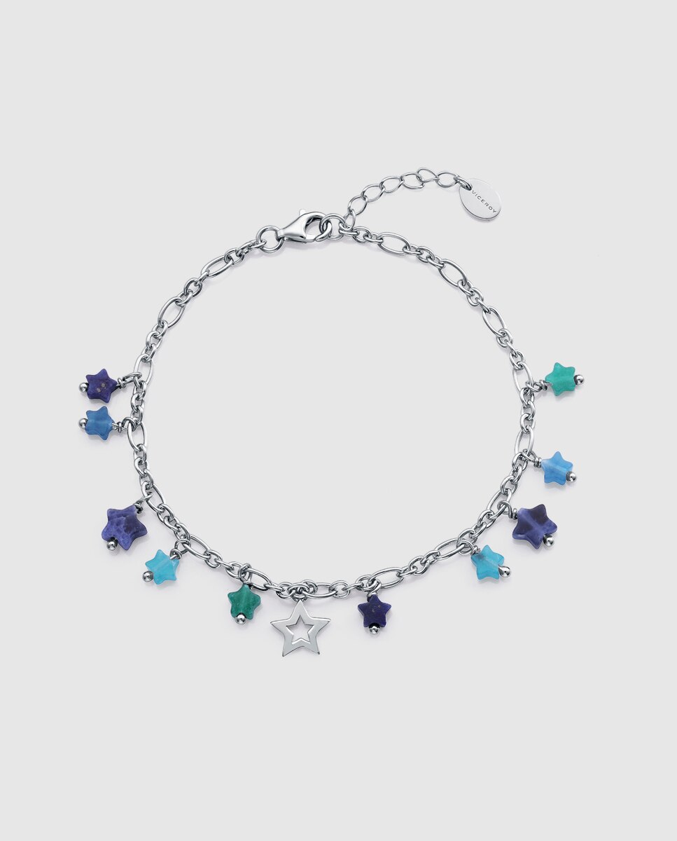Pulseira de Prata de Primeira Lei com Banho de Ródio e Pedras Naturais Multicolor-1