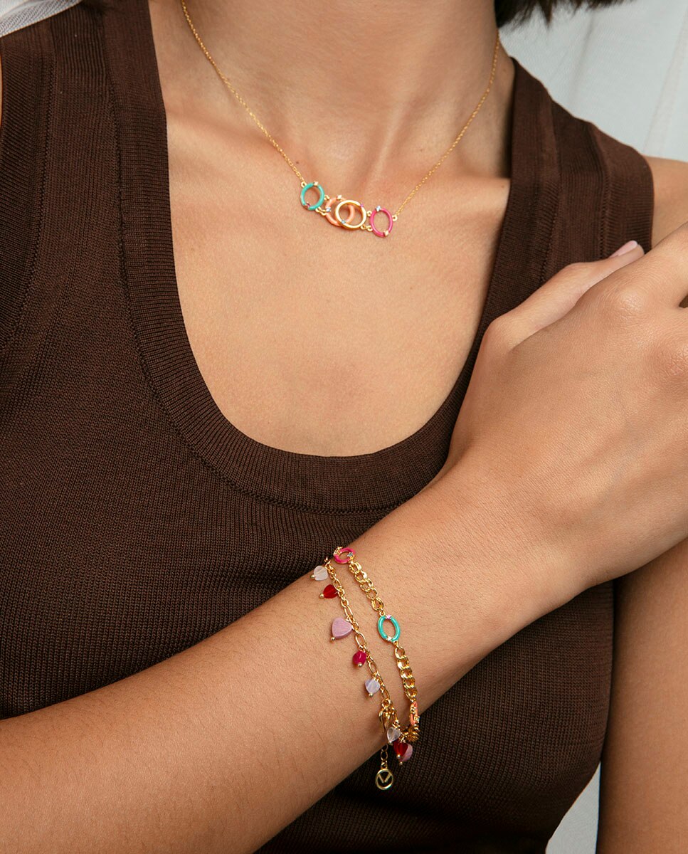 Pulseira de Prata de Lei com Banho de Ouro e Pedras Naturais Multicolor-2
