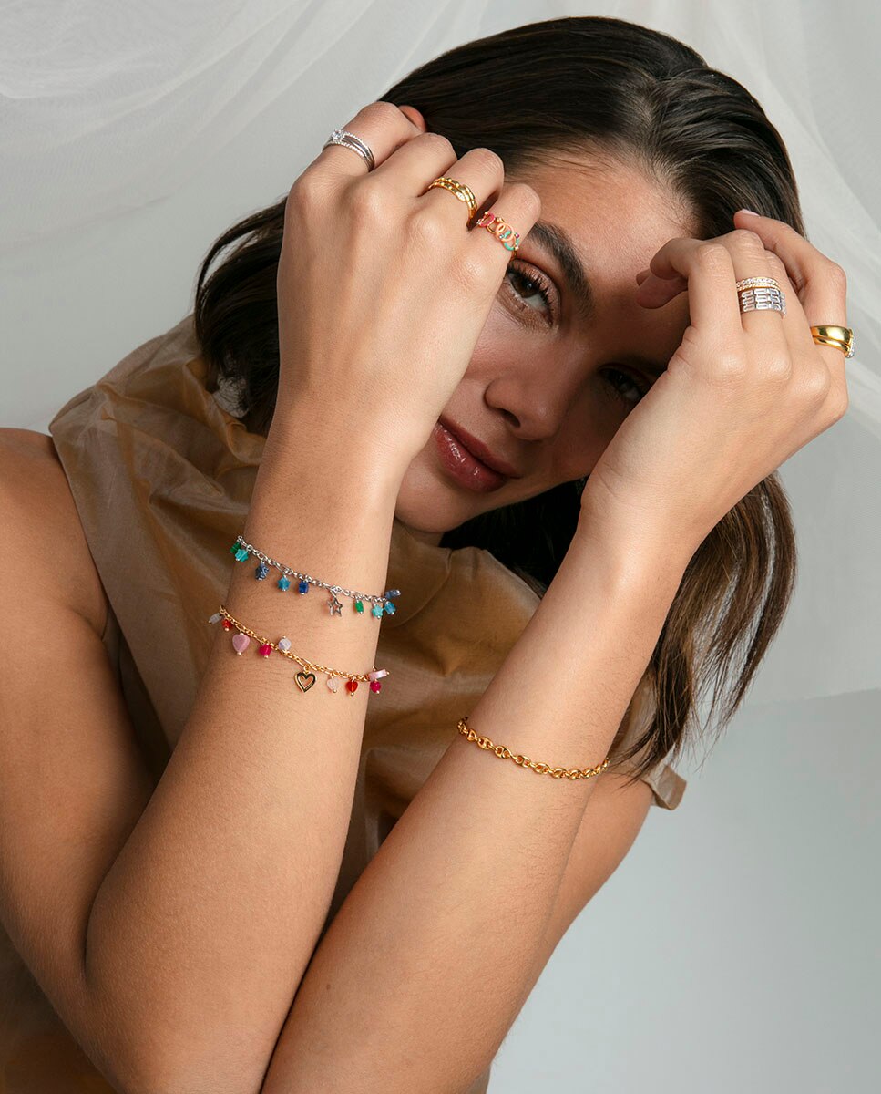 Pulseira de Prata de Lei com Banho de Ouro e Pedras Naturais Multicolor-3