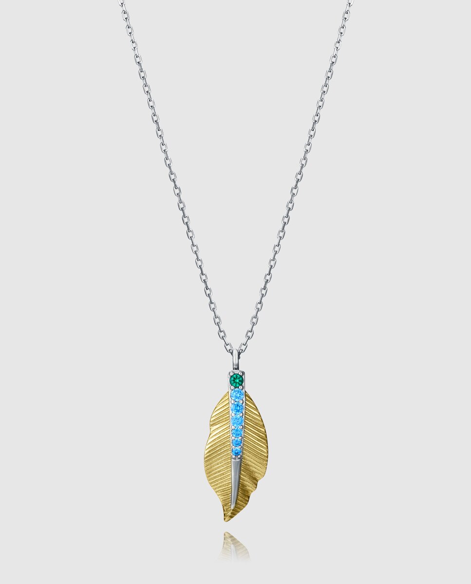 Corrente com Pingente de Prata de Primeira Lei com Banho de Ouro e Ródio com Pingente Multicolor-1