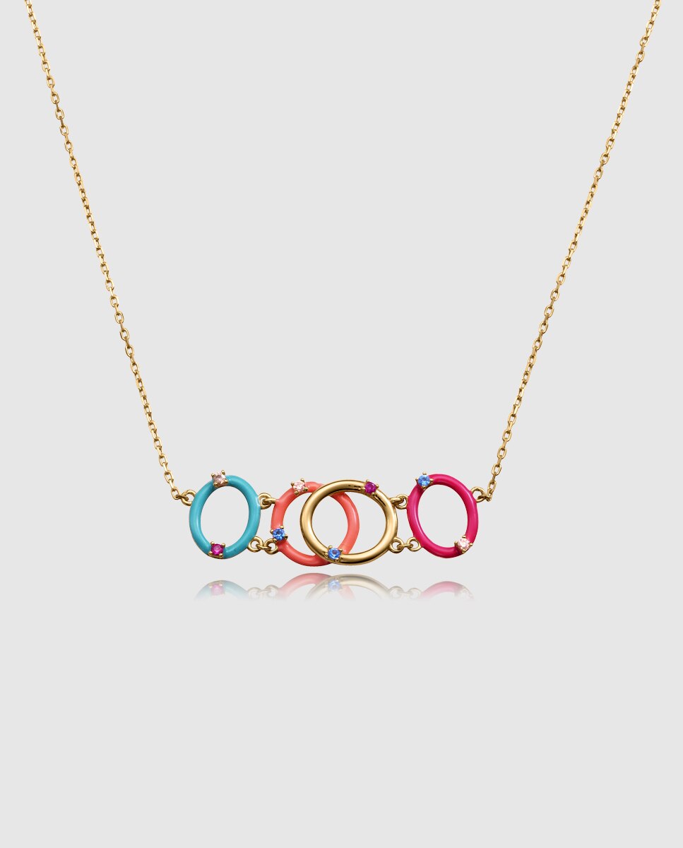 Colar de Prata de Primeira Lei com Banho de Ouro e Círculos Multicolor-1