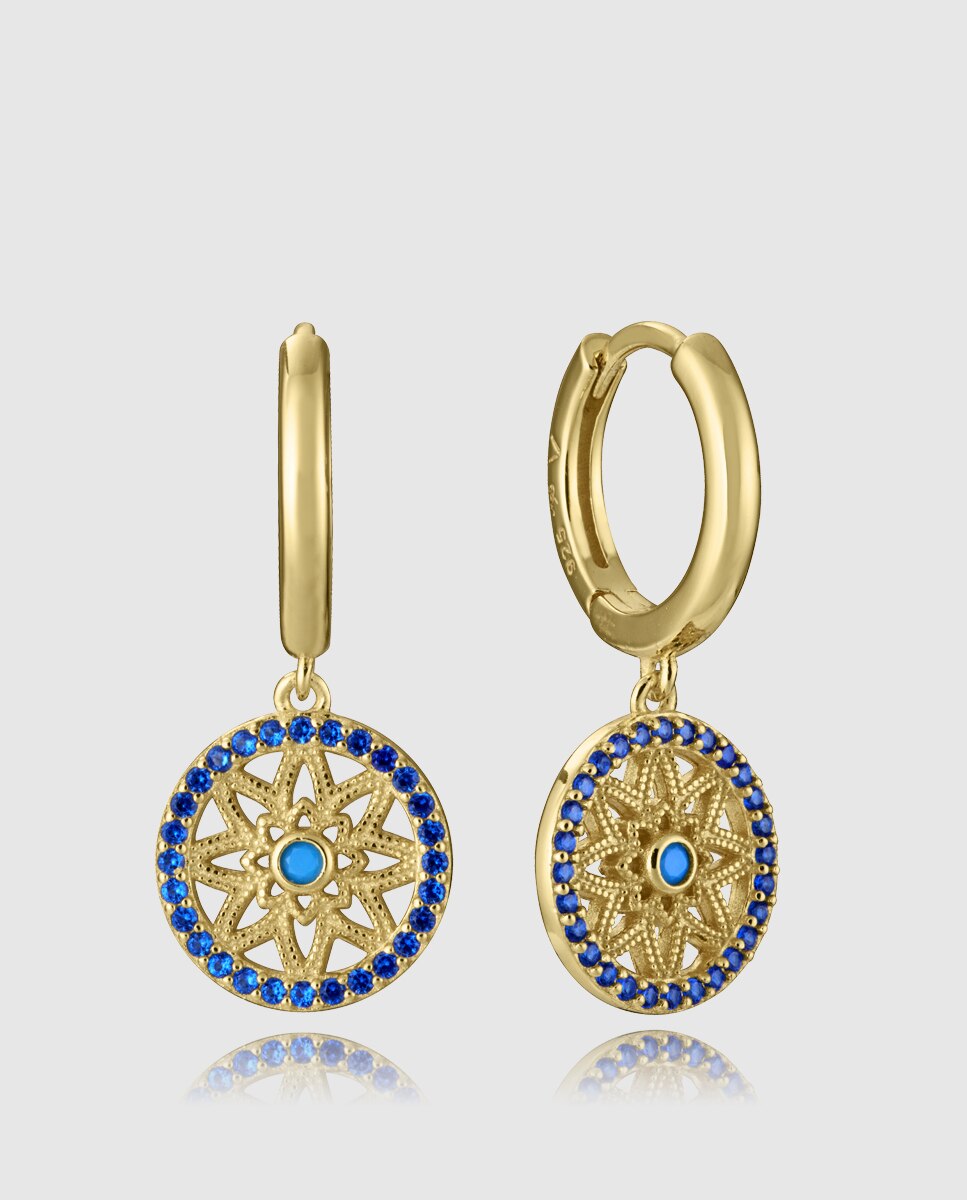 Brincos de Prata de Primeira Lei com Banho de Ouro e Pendente Estrela Azul-1