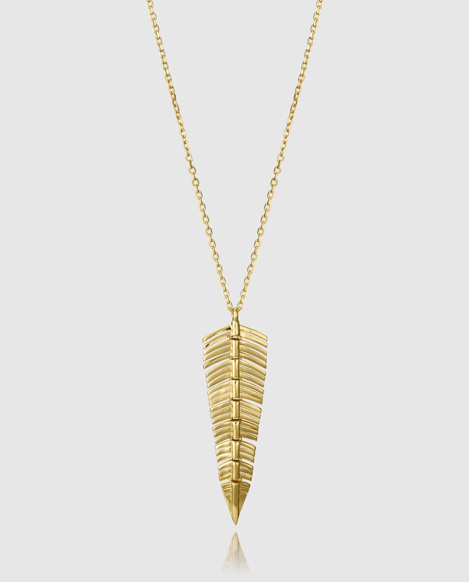 Corrente com Pingente de Prata de Primeira Lei com Banho de Ouro e Pingente em Forma de Pena Dourado-1