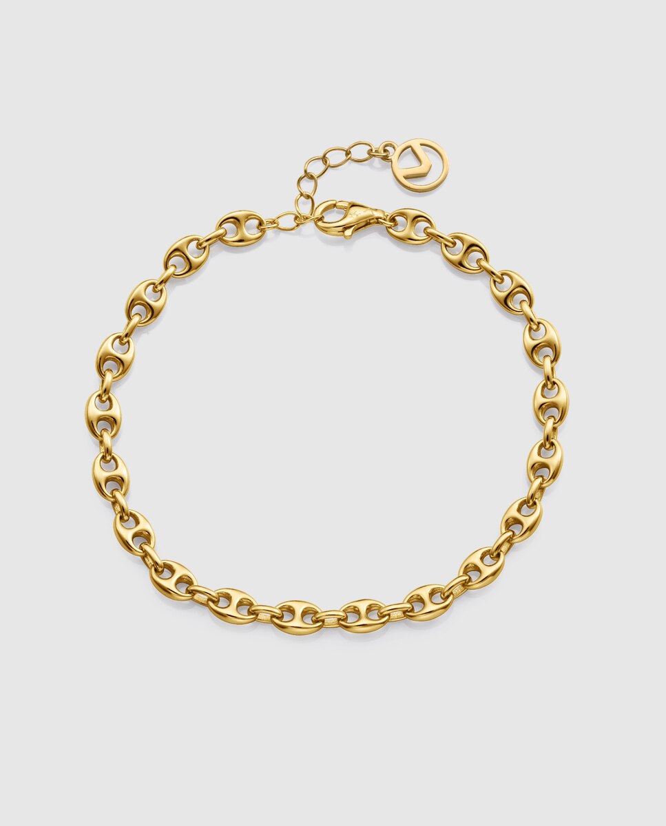 Pulseira de Elos de Prata de Primeira Lei com Banho de Ouro Calabrotes Dourado-1