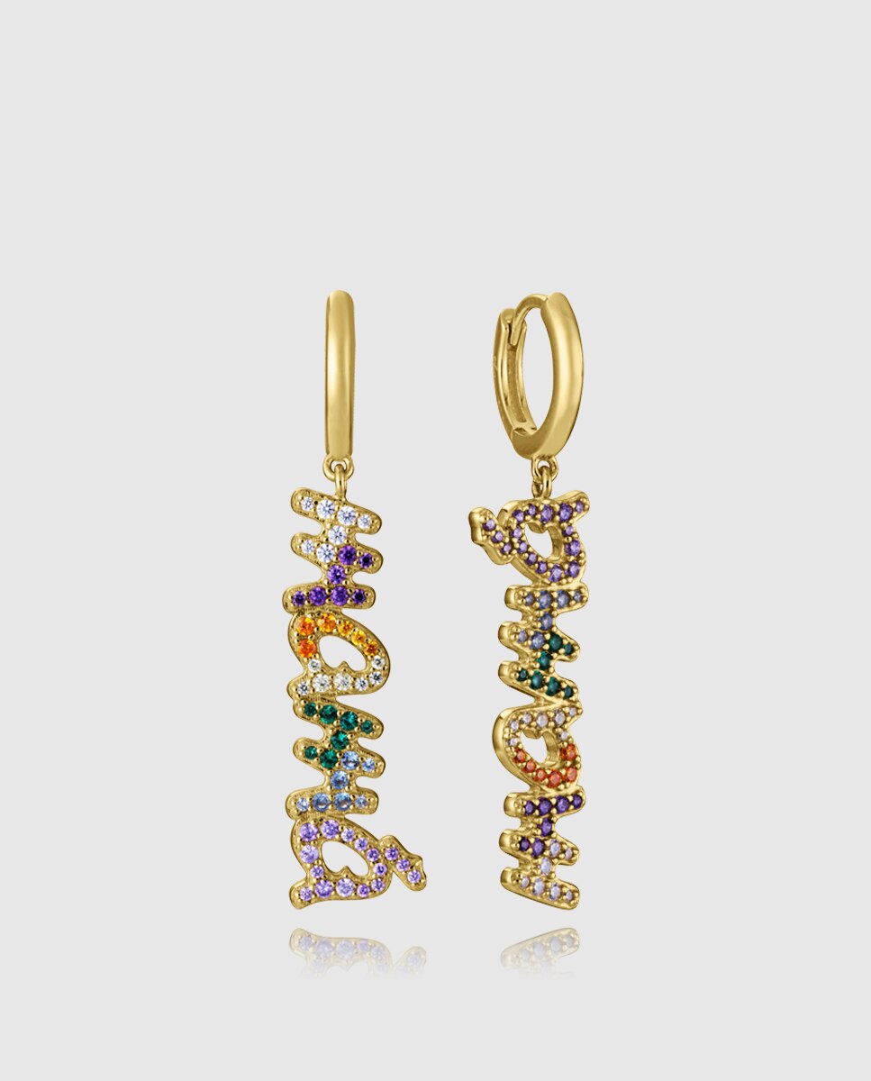 Brincos de Prata de Primeira Lei com Banho de Ouro "mamã Multicolor-1