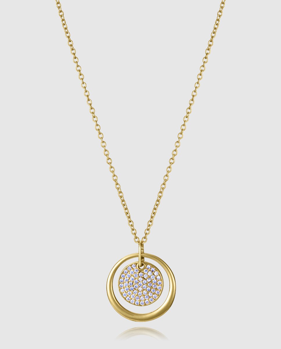 Corrente com Pingente de Prata de Primeira Lei com Banho de Ouro e Pingente Redondo Dourado-1