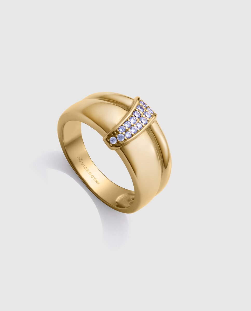Anel de Prata de Primeira Lei com Banho de Ouro Simil Duplo Dourado-1