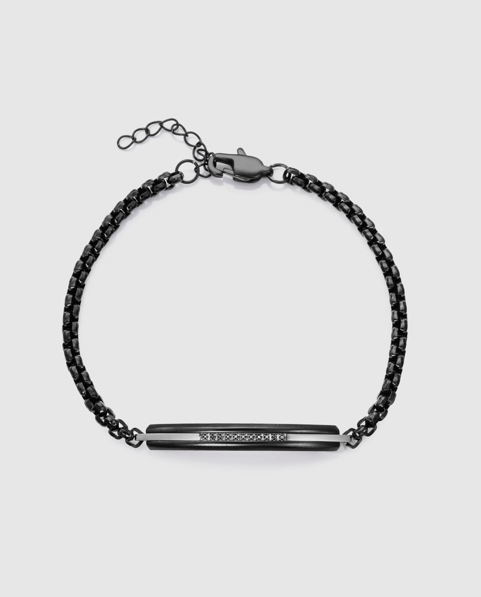 Pulseira de Aço Ip Preto com Zircônias Preto-1