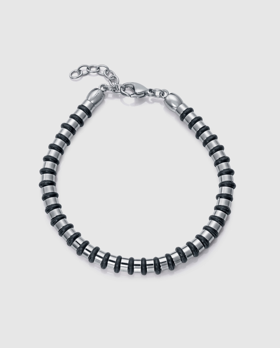 Pulseira de Aço e Silicone Preto Intercalado Preto / Crómio-1