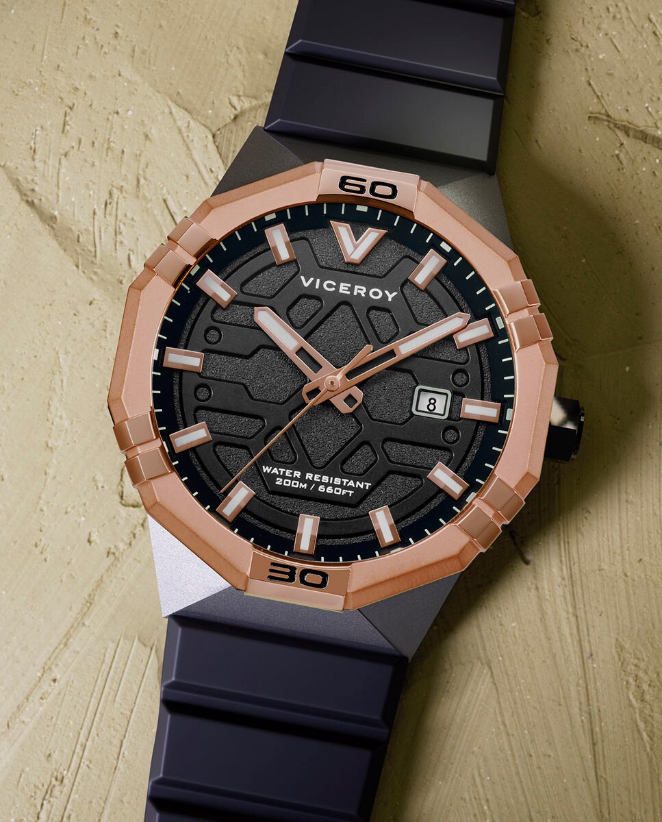 Relógio Analógico Neo com Caixa Bicolor de Aço Ip Preto e Ip Rosa e Bracelete de Silicone Preta Preto-3