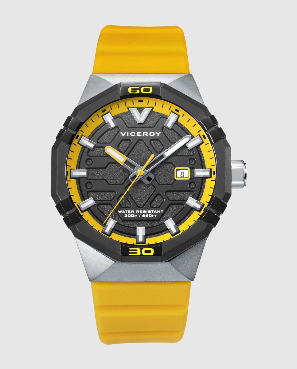 Relógio Analógico Neo com Caixa Bitonal de Aço e Ip Preto e Bracelete de Silicone Amarela Amarelo-1