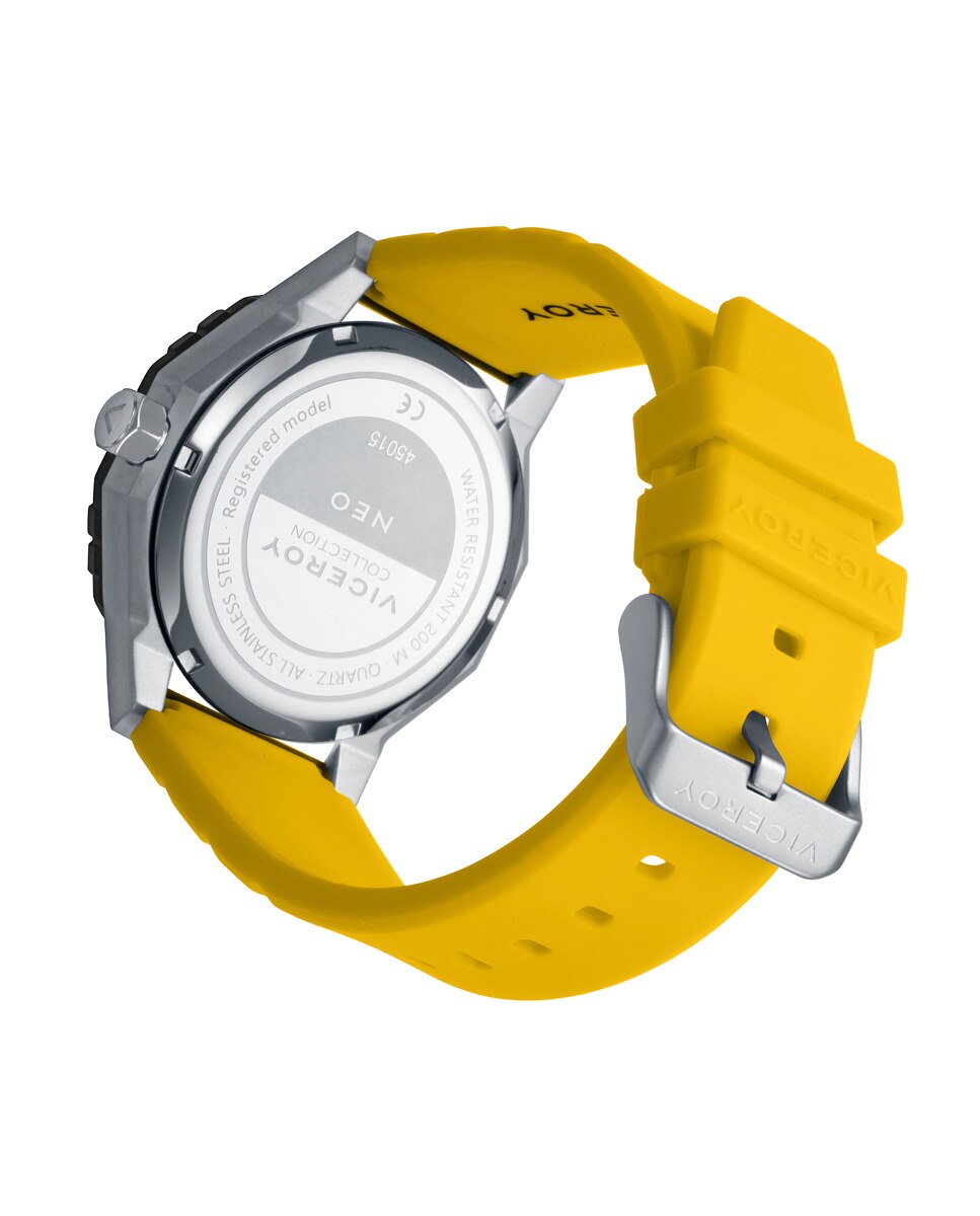 Relógio Analógico Neo com Caixa Bitonal de Aço e Ip Preto e Bracelete de Silicone Amarela Amarelo-2