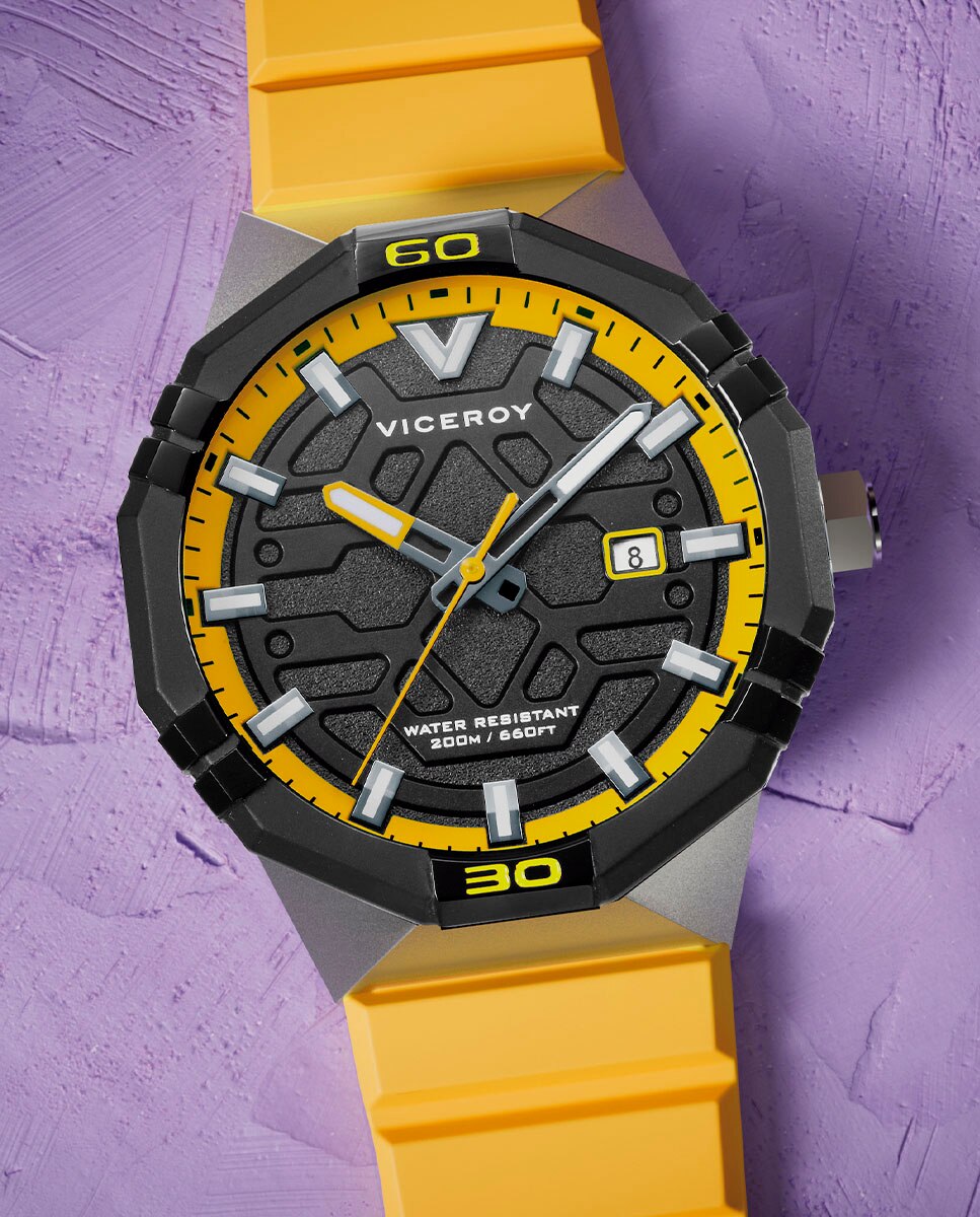 Relógio Analógico Neo com Caixa Bitonal de Aço e Ip Preto e Bracelete de Silicone Amarela Amarelo-3