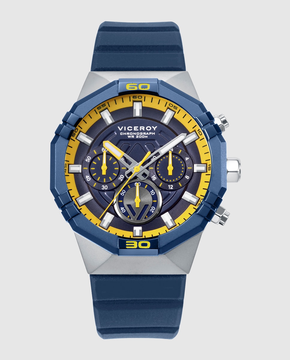 Relógio Analógico Neo com Caixa Bicolor de Aço e Ip Azul e Bracelete de Silicone Azul Azul-marinho-1