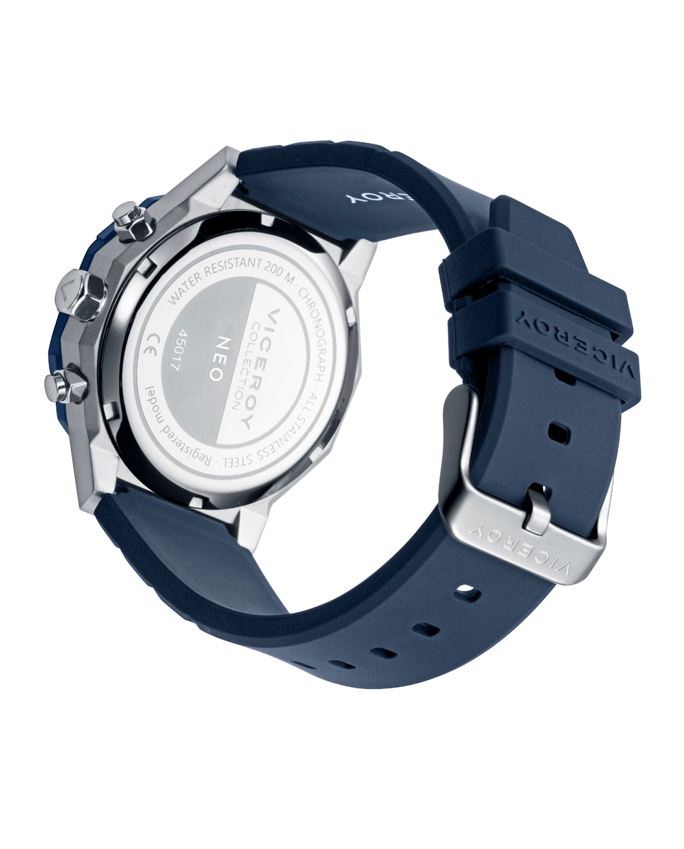 Relógio Analógico Neo com Caixa Bicolor de Aço e Ip Azul e Bracelete de Silicone Azul Azul-marinho-2