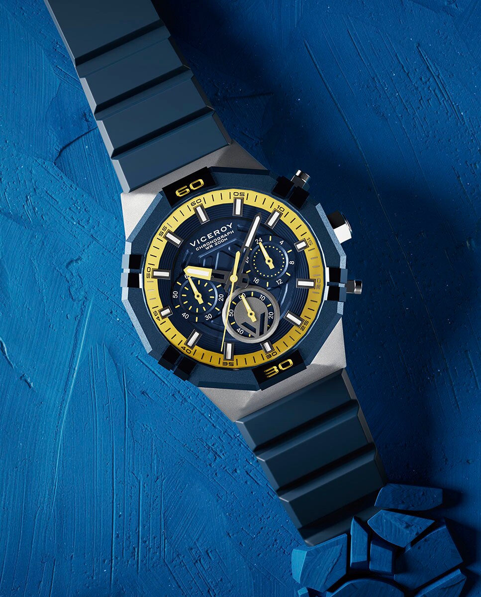 Relógio Analógico Neo com Caixa Bicolor de Aço e Ip Azul e Bracelete de Silicone Azul Azul-marinho-3