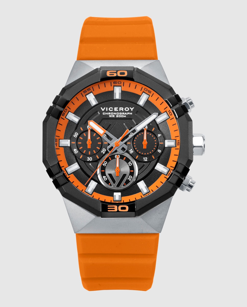 Relógio Analógico Neo com Caixa Bitonal de Aço e Ip Preto e Bracelete de Silicone Laranja Laranja-1