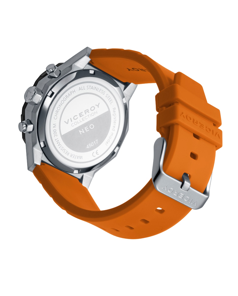 Relógio Analógico Neo com Caixa Bitonal de Aço e Ip Preto e Bracelete de Silicone Laranja Laranja-2