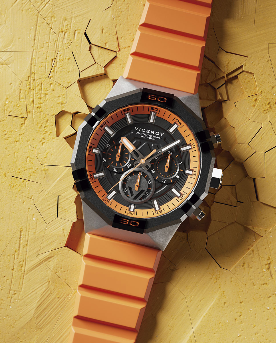 Relógio Analógico Neo com Caixa Bitonal de Aço e Ip Preto e Bracelete de Silicone Laranja Laranja-3