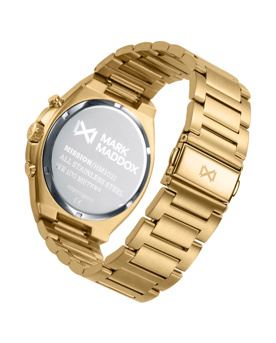 Relógio Caixa de Aço com Bisel de Cerâmica Azul e Bracelete de Aço Dourado-2
