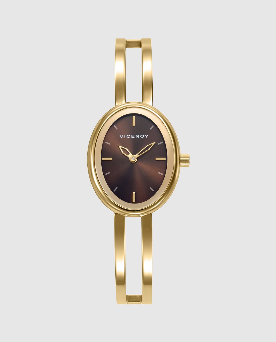 Relógio Analógico com Caixa e Bracelete de Aço Ip Dourado Dourado-1