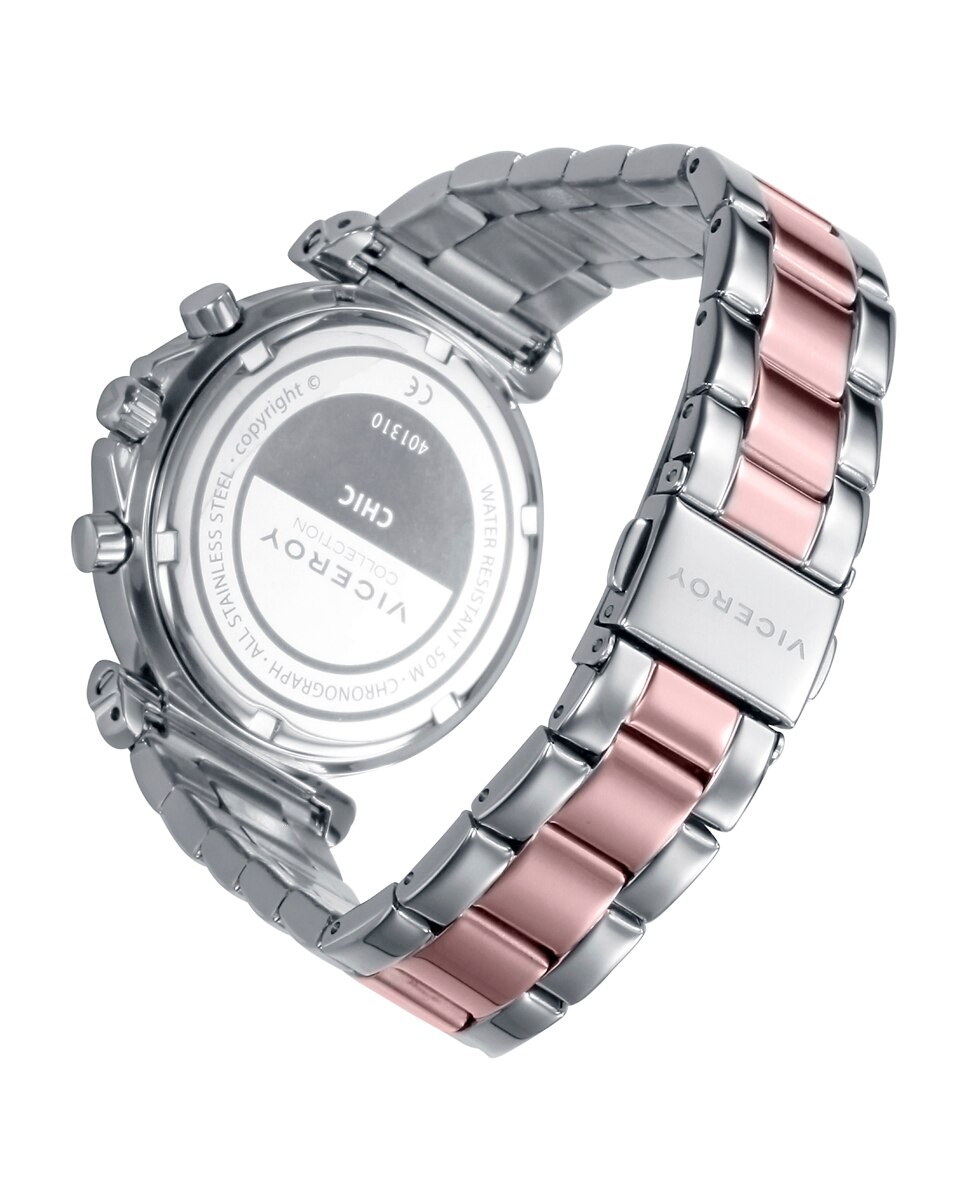 Relógio Analógico com Caixa e Bracelete Bicolor de Aço e Ip Rosa Multicolor-2