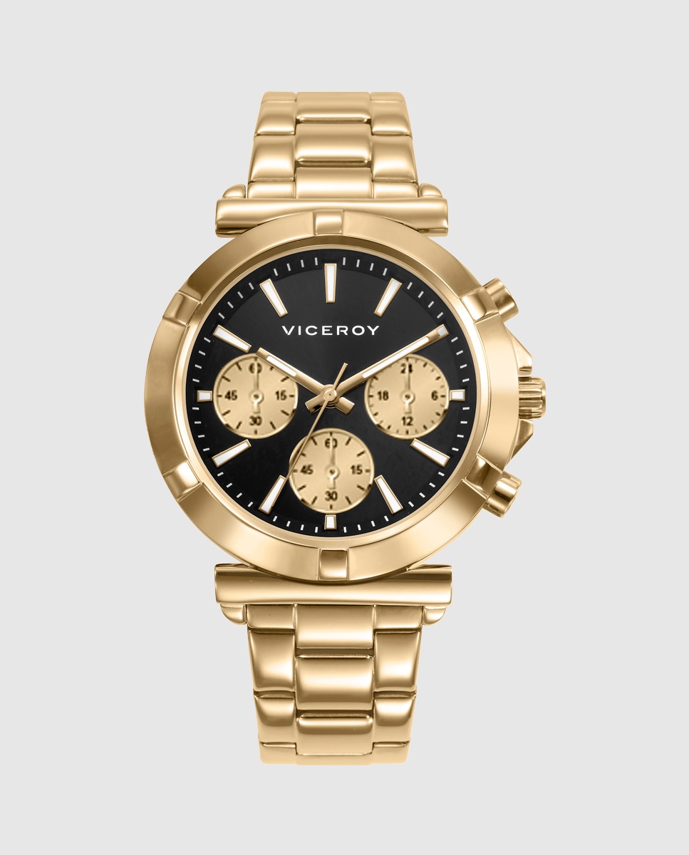 Relógio Analógico com Caixa e Bracelete de Aço Ip Dourado Dourado-1