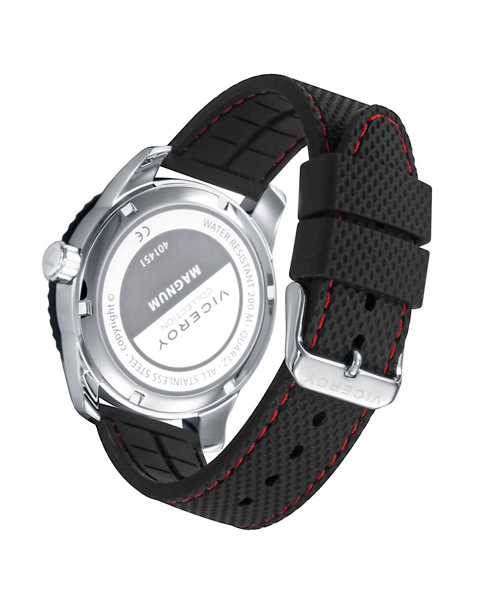 Relógio Analógico com Caixa Bicolor de Aço e Ip Preto com Bracelete de Silicone em Preto Azul / Preto-2