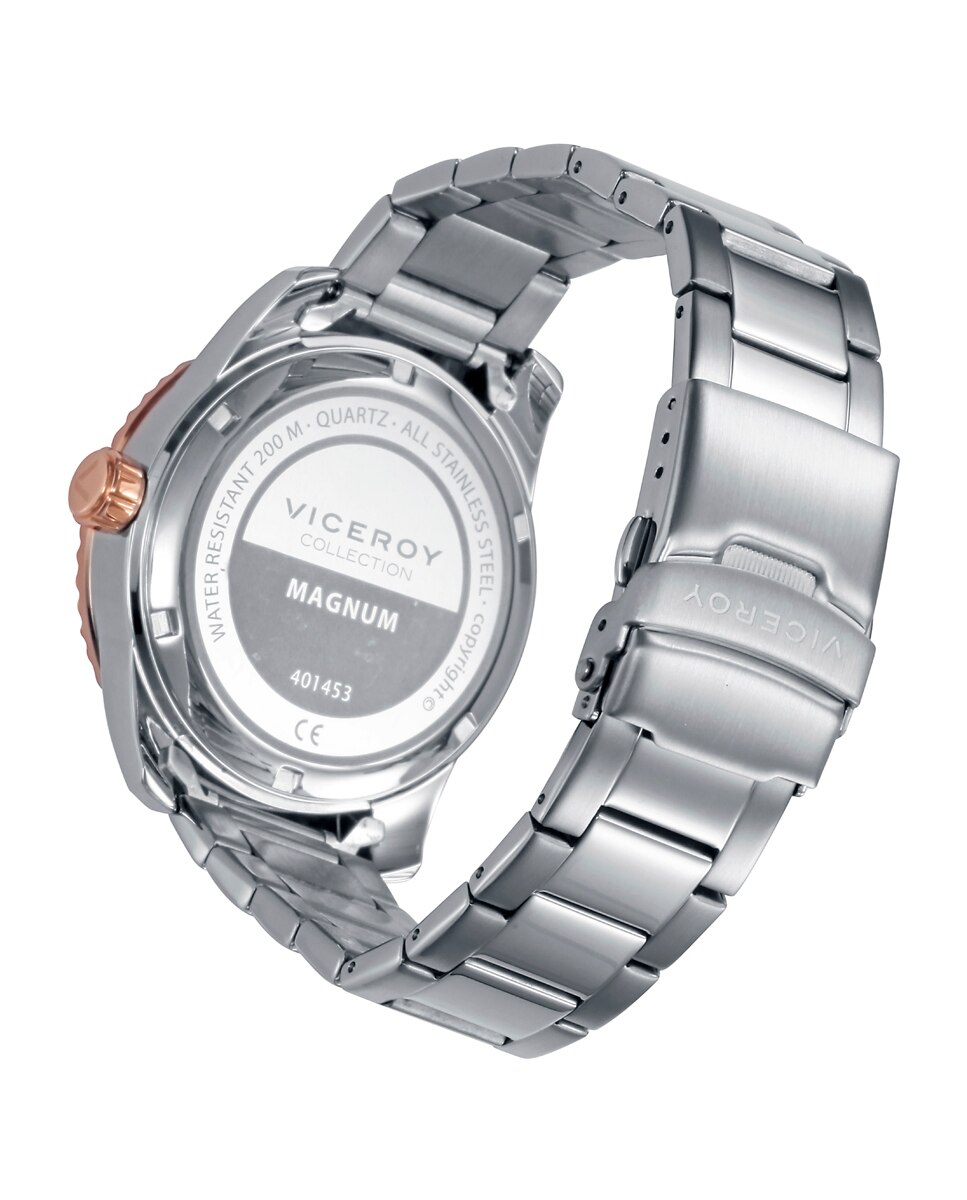 Relógio Analógico com Caixa Bicolor de Aço e Ip Rosa com Bracelete de Aço Prateado-2