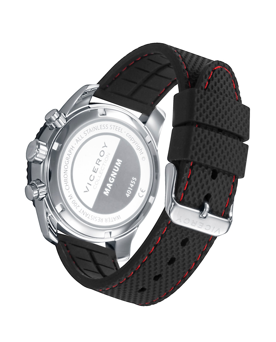 Relógio Analógico com Caixa Bicolor de Aço e Ip Preto com Bracelete de Silicone em Preto Preto / Azul-2