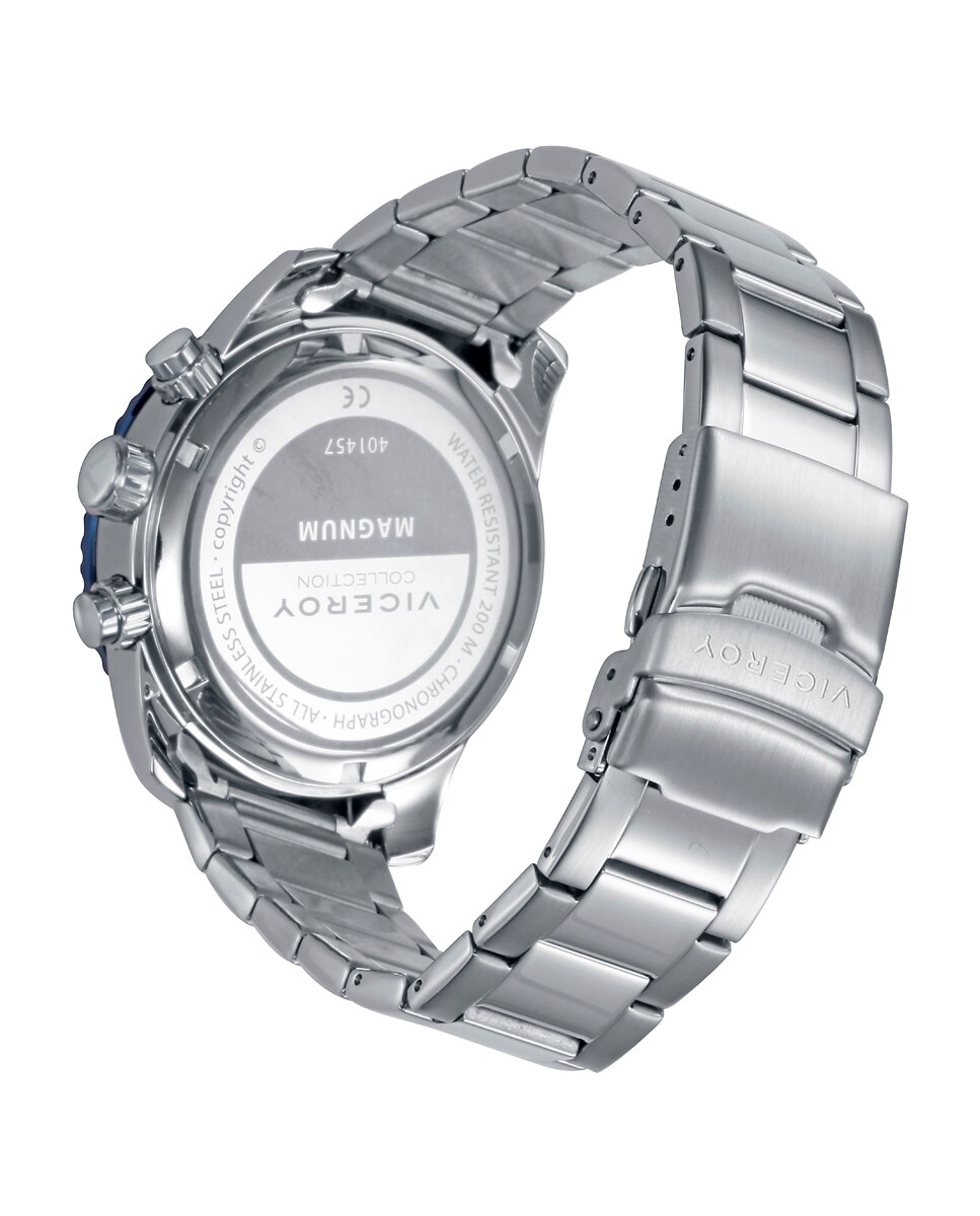 Relógio Analógico com Caixa Bicolor de Aço e Ip Azul com Bracelete de Aço Azul / Branco-2