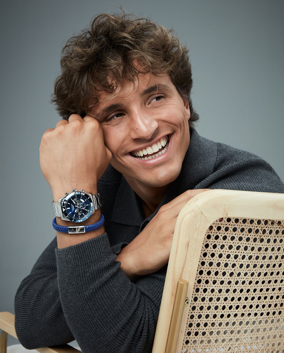 Relógio Analógico com Caixa Bicolor de Aço e Ip Azul com Bracelete de Aço Azul / Branco-4