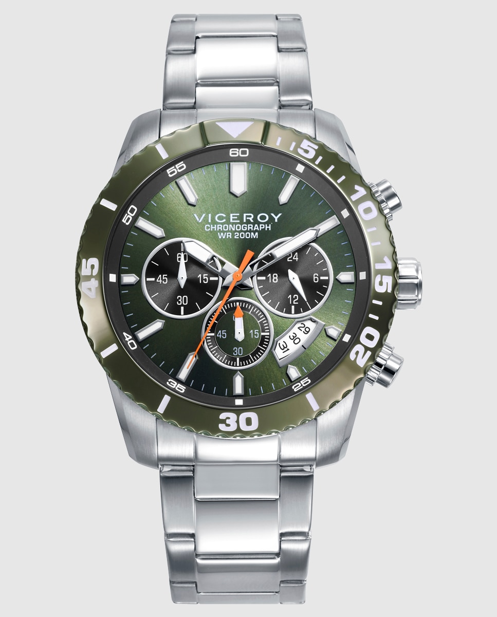 Relógio Analógico com Caixa Bicolor de Aço e Ip Verde com Bracelete de Aço Verde-1