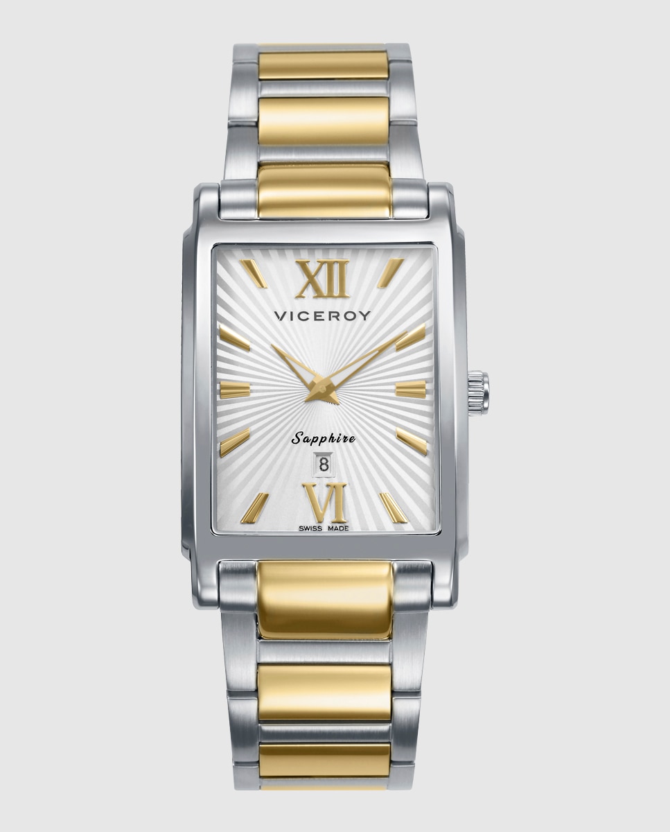 Relógio Analógico com Caixa de Aço e Bracelete Bitono de Aço e Ip Dourado Multicolor-1
