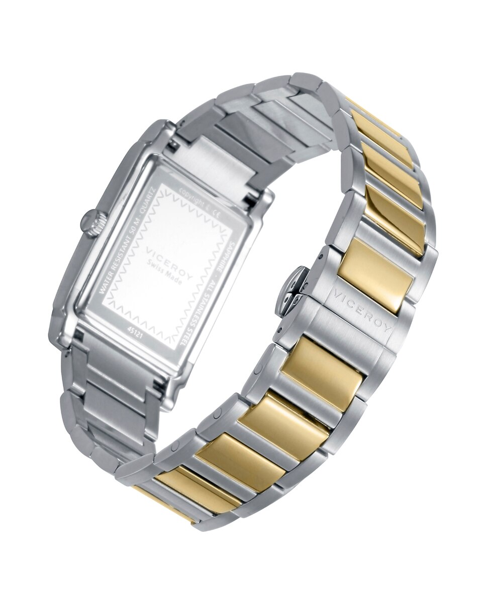 Relógio Analógico com Caixa de Aço e Bracelete Bitono de Aço e Ip Dourado Multicolor-2