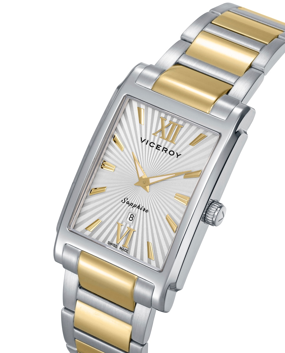 Relógio Analógico com Caixa de Aço e Bracelete Bitono de Aço e Ip Dourado Multicolor-3