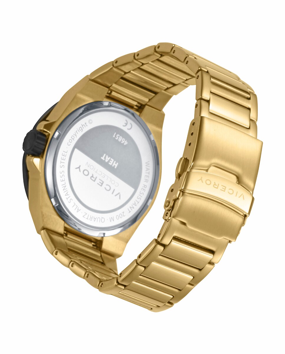 Relógio Analógico com Caixa Bicolor de Aço Ip Dourado com Bisel Ip Preto e Bracelete de Aço Ip Dourado Dourado-2